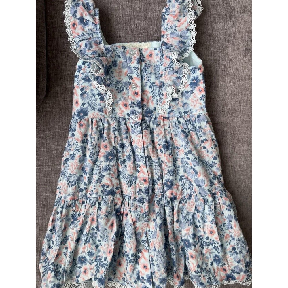 btween Girls Floral Fit & Flare Dress Size 4 Blue Pink Knee Length Sleeveless